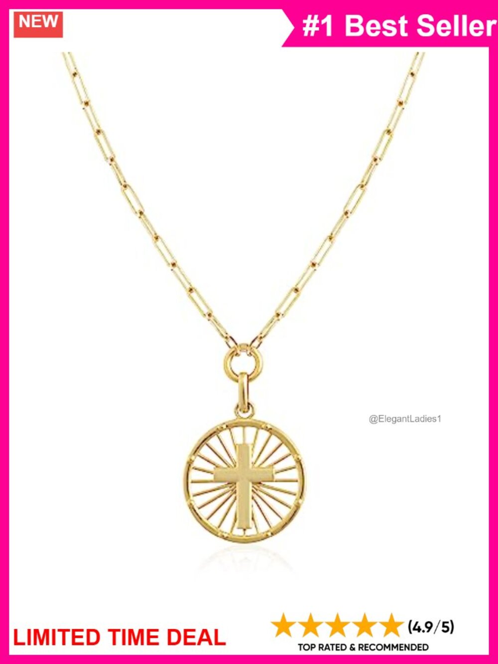 14K Gold Filled Medallion Cross Pendant Necklace 18" Adjustable